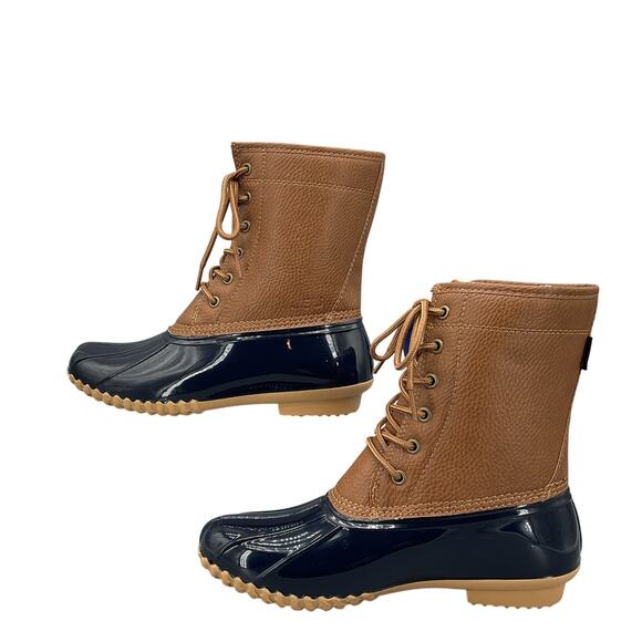 NEW JBU Women’s Maplewood Waterproof Lace Up Rain Boots Navy/Tan Size 11M - Picture 2 of 11